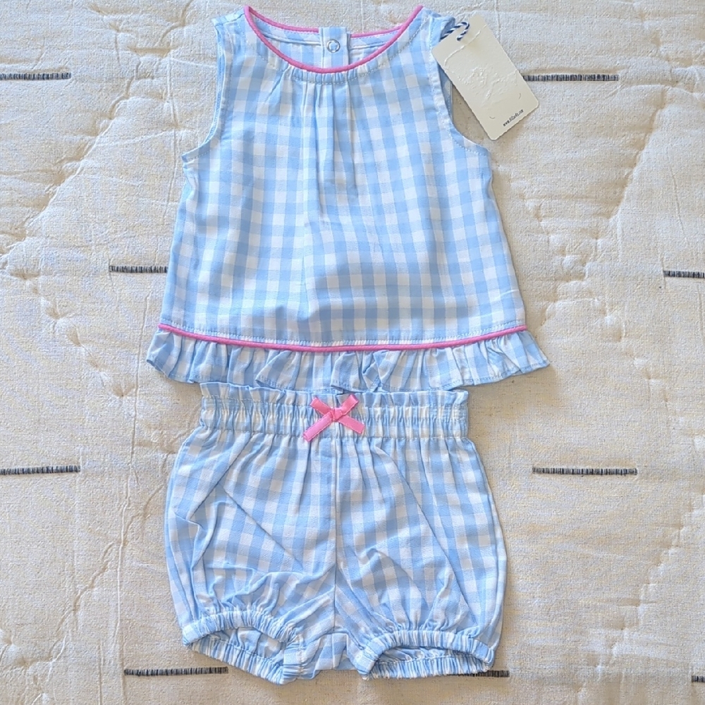Light Blue and White Gingham 2 Piece  Tank Top W/ Bottoms